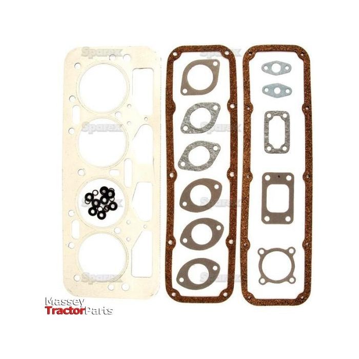 A comprehensive Sparex Top Gasket Set for Leyland 4-cylinder engines (models 4/98DT, 38VD, 4/98NT, and 4/98TT), featuring an assortment of gaskets in various shapes and sizes meticulously displayed on a white background. This set is identified by Sparex Part No. S.52602.