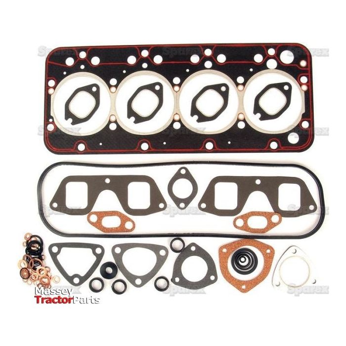 The Sparex Top Gasket Set - 4 Cyl. (8045.05, 8045.05, 8045.06, 8045.06, 8045.25) | Sparex Part No.S.62106 is designed for a Fiat engine and includes head gaskets, O-rings, and various seals, all neatly arranged on a white background.