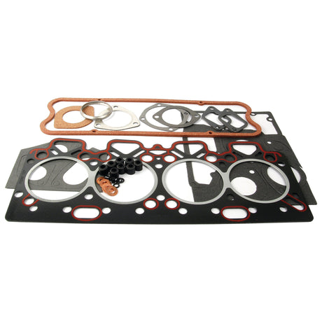 A Top Gasket Set - 4 Cyl. from Sparex (Part No. S.41954), featuring a variety of metal and rubber gaskets and seals, including the Head Gasket and Flame Ring Liner, is neatly arranged against a white background.