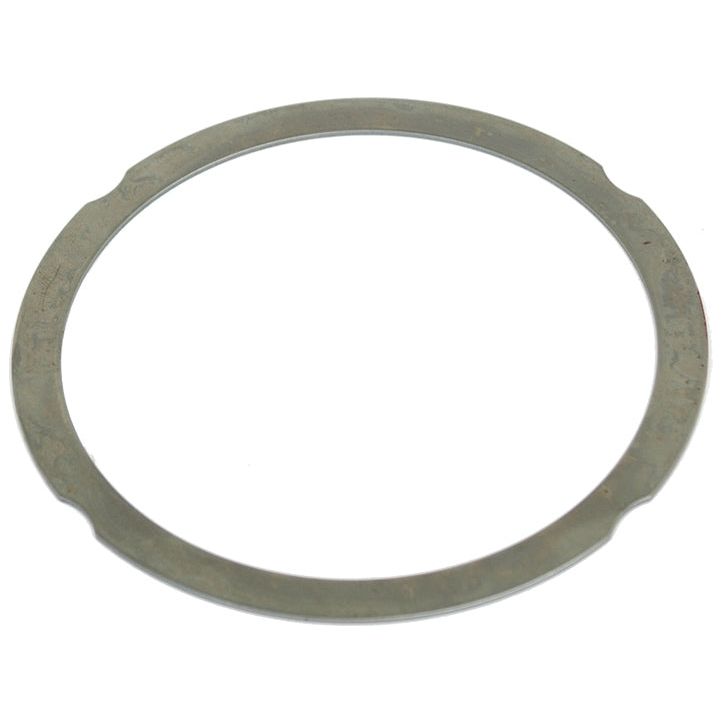 A flat, circular metal washer with a smooth surface and notches on the outer edge is shown against a white background, resembling components found in the Sparex Top Gasket Set (Sparex Part No. S.38571) used in Deutz-Fahr machinery.