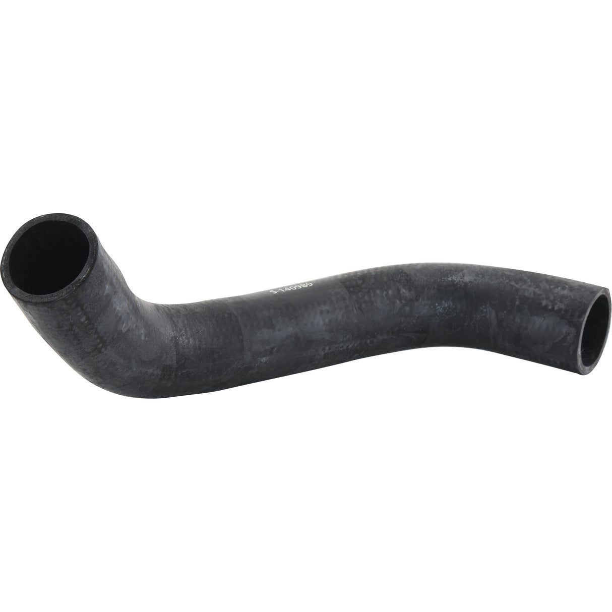 A durable black rubber hose, featuring a bend near one end and shown against a plain white background. This Sparex Top Hose, with an inner diameter of 48mm on both ends (Sparex Part No.S.140989), is ideal for Case IH / International Harvester equipment.