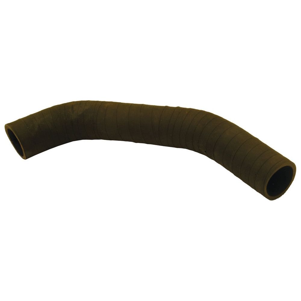 A Top Hose by Sparex, featuring a curved design with an inner diameter of 44.5mm on the smaller end and 46.5mm on the bigger end, paired with a Sparex hose clip, lies on a white background; it boasts a textured black rubber surface.