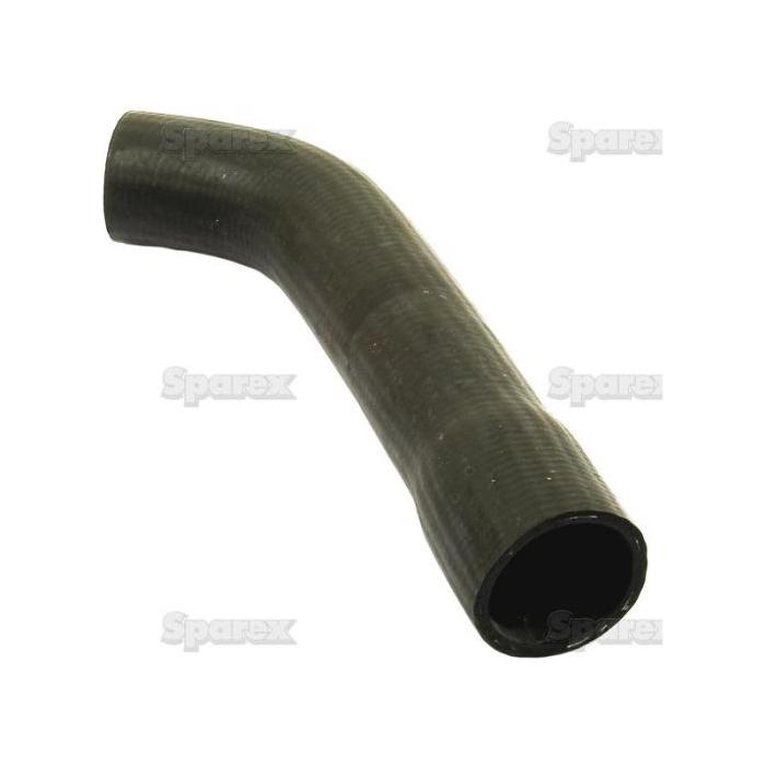 A curved black rubber Top Hose, featuring a shiny surface, is displayed against a white background adorned with "Sparex" watermarks and is fastened securely by a durable hose clip. This Top Hose has an inner diameter of 37.5mm at both ends and is identified as Sparex Part No. S.40018 from the Sparex brand.