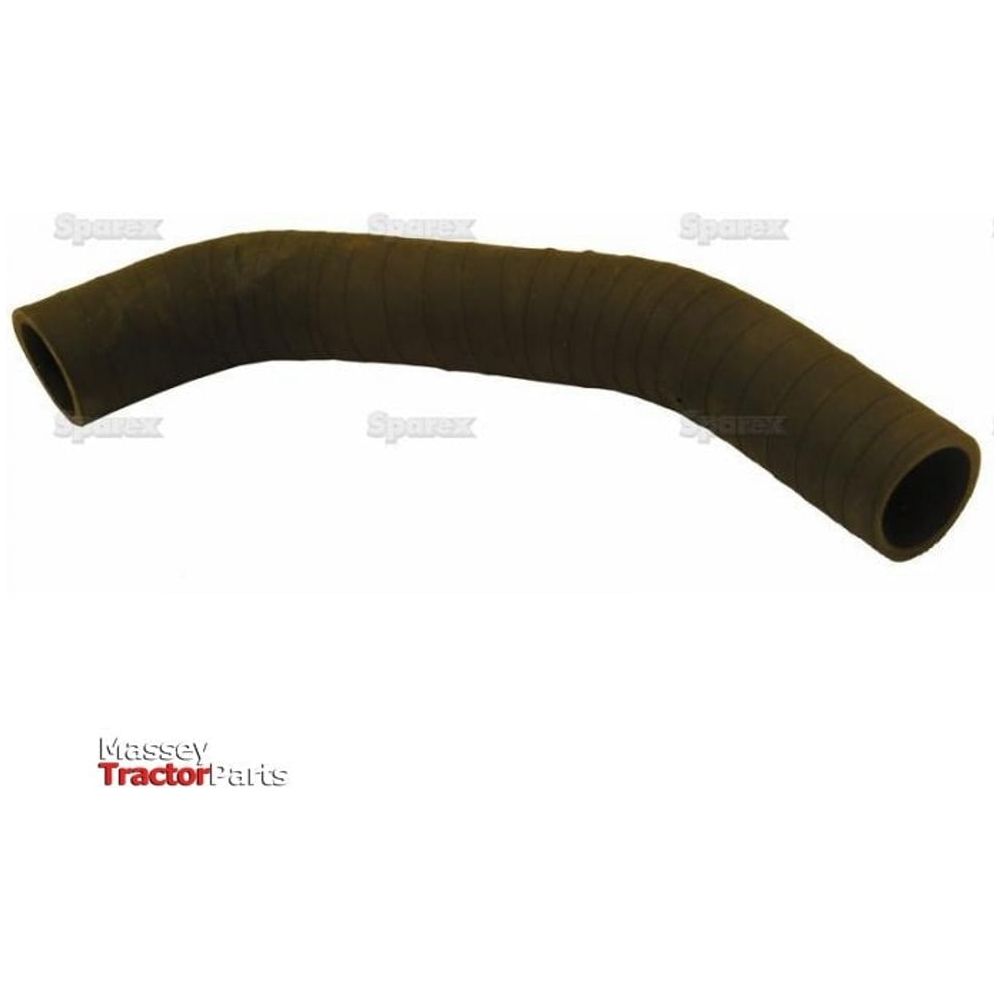 A black flexible top hose (Sparex Part No. S.56942) with a ribbed texture, featuring an inner diameter of 44.5mm at the smaller end and 46.5mm at the larger end, labeled "Massey Tractor Parts" on a white background, paired perfectly with a Sparex hose clip.