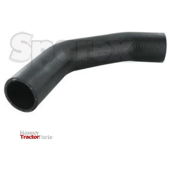 A black, angled rubber hose designed for use in tractor machinery, with an inner diameter of 44mm at the smaller end and 54mm at the larger end. The background includes faint "Sparex" text and the "Massey Tractor Parts" logo in the bottom left corner, making it a versatile addition compatible with John Deere equipment. Product name: Top Hose (Sparex Part No.S.141001).