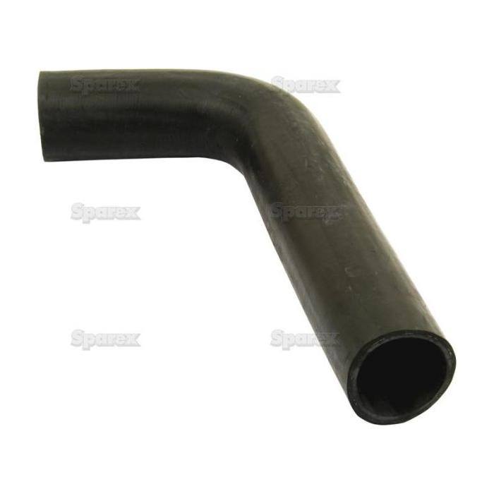 A black, L-shaped rubber top hose with inner diameters of 50mm at both ends, ideal for Massey Ferguson tractors. Install effortlessly using the Sparex hose clip, part number S.41530.