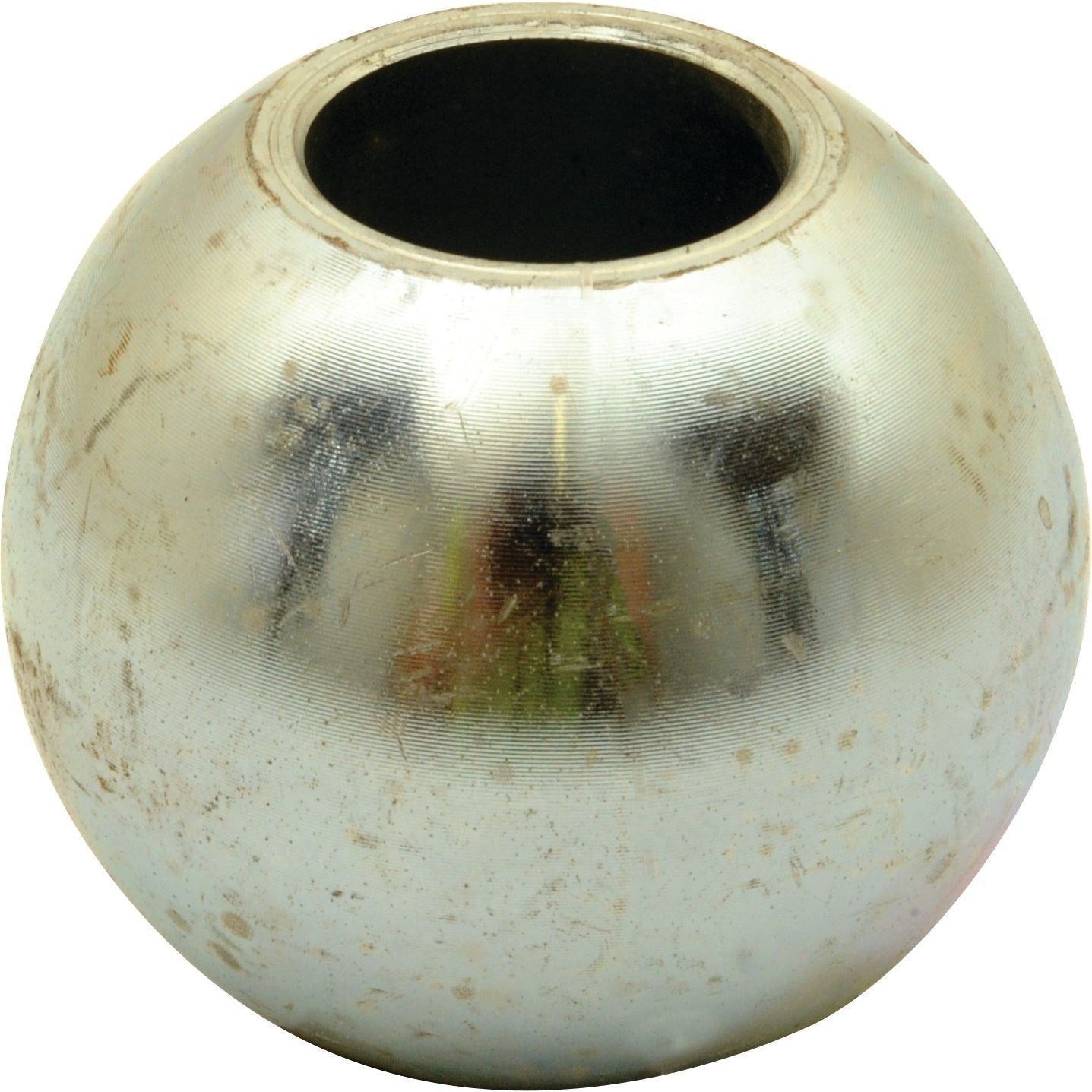 A shiny, scratched metallic Top Link Ball (Cat. 3/2) - S.33009 with an open circular hole at the top, manufactured by Sparex to precise specifications.