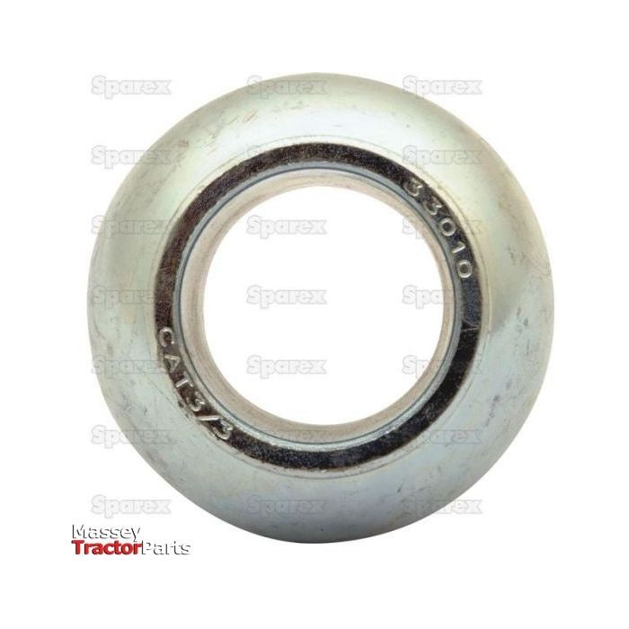 Top Link Ball (Cat. 3/3) - S.33010 with the text "CAT/5" and "33010" engraved on it. The image features a watermark that reads "Sparex" in multiple places and "Tractor Parts Massey Ferguson." Specifications indicate this part is suitable for various heavy-duty applications.