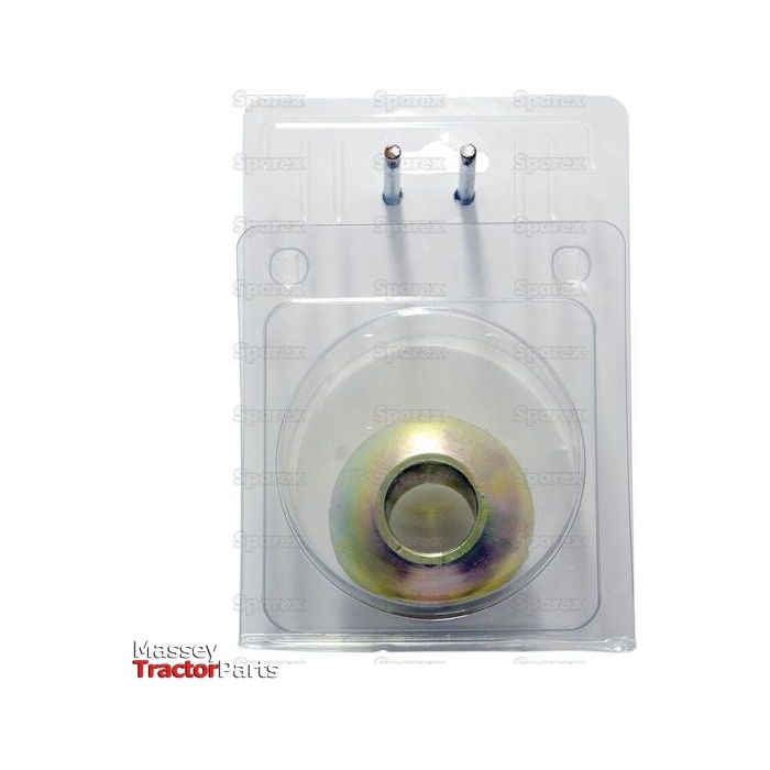 A packaged metallic part displayed against a white background. The packaging bears the "Sparex" branding in the lower left corner, indicating it might be an Agripak Top Link Balls (Cat. 3/2), (1pc. Agripak) - S.23009, a reliable alternative for your agricultural machinery needs.