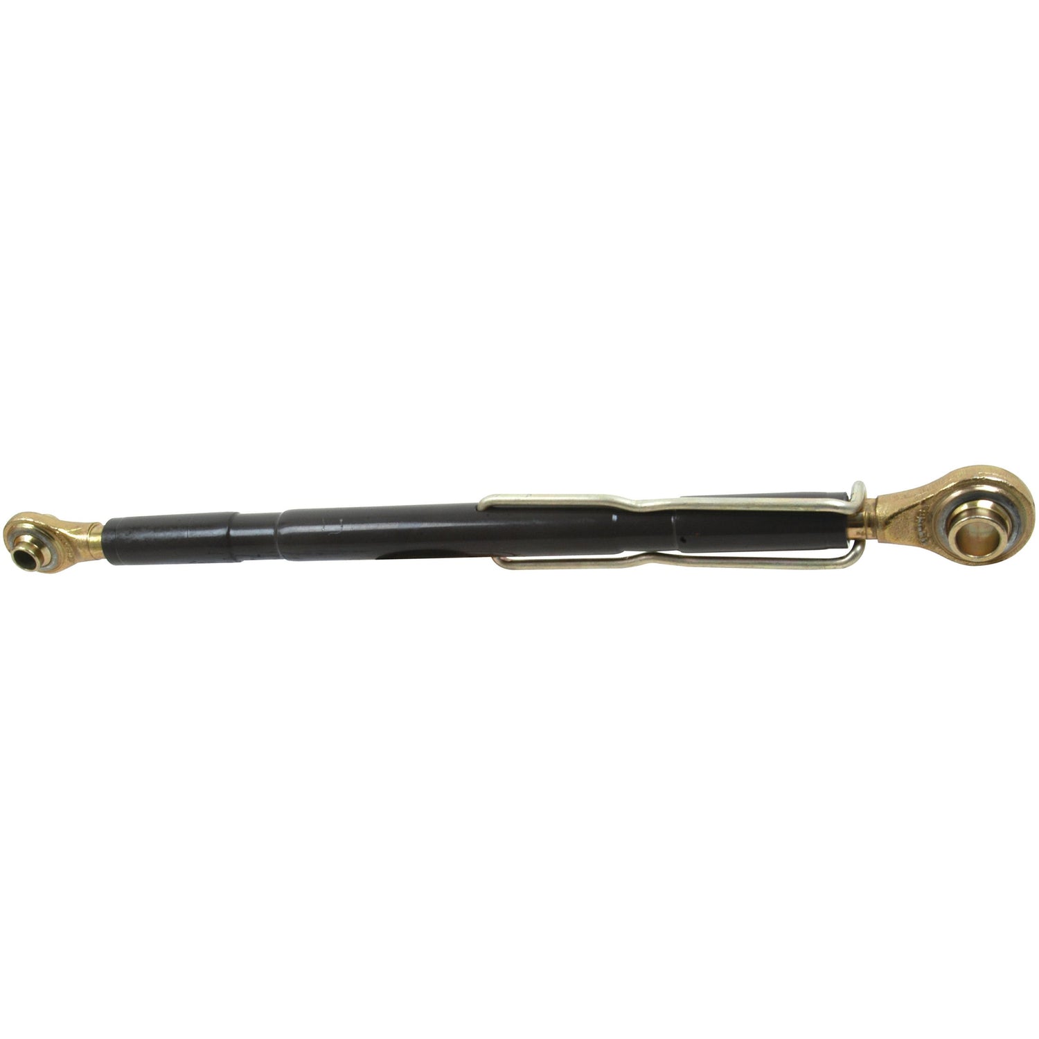 Close-up of a Sparex Top Link (Cat.1/1) Ball and Ball, 1 1/16'', with a minimum length of 590mm (S.15885), showcasing its black and gold adjustable turnbuckle with threaded ends for precise thread size.