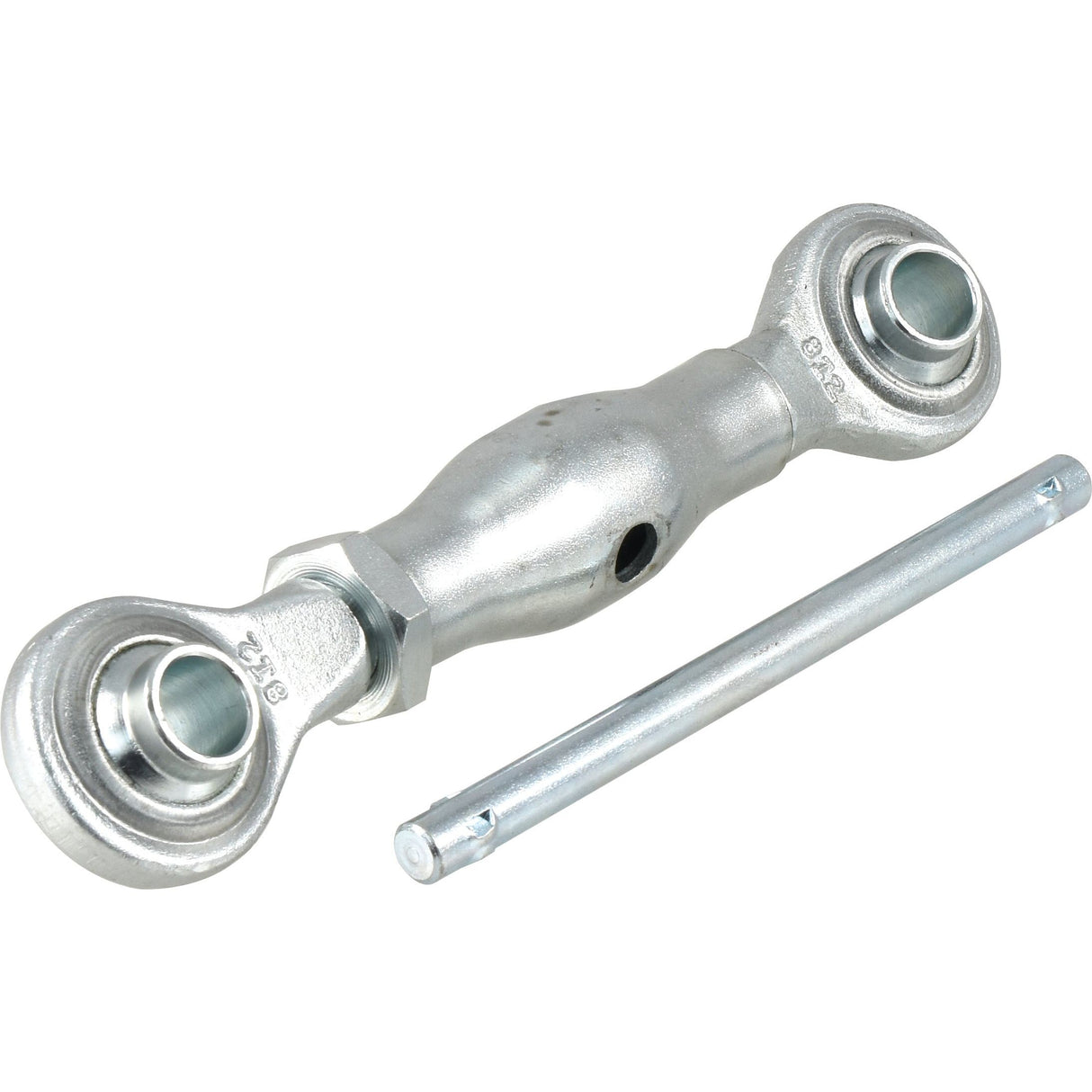 Introducing the Top Link (Cat.1/1) Ball and Ball, M24 x 3.00, Min. Length: 226mm - S.140525 by Sparex, a manufactured silver turnbuckle with two eye-bolts and an accompanying metal rod, perfect for various applications.