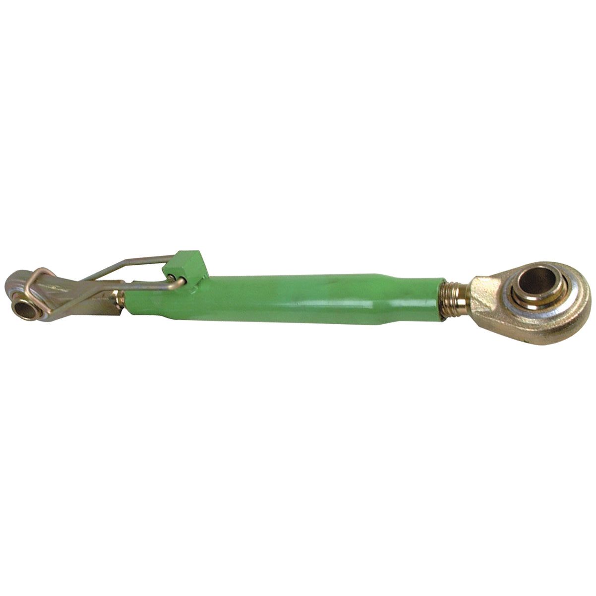 Introducing the Top Link (Cat.20mm/2) Ball and Ball, 1 1/8'', Min. Length: 549mm - S.494261 by Sparex, featuring a green turnbuckle with gold-colored end fittings, a threaded rod, and bearing joints at both ends—perfect for your tractor implement needs.