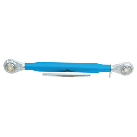 The Sparex Top Link (Cat.2/2) Ball and Ball, 1 1/8'', Min. Length: 460mm - S.487 is a robust blue steel turnbuckle with swivel ends, engineered for tensioning and adjusting linear loads, featuring a dependable ball locking collar.
