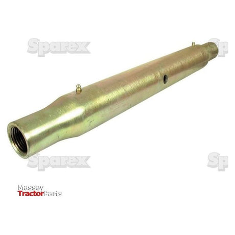 A cylindrical metal tractor part with threaded ends and attachments, identified as the Top Link Centre Tube - S.1544 from the brand Sparex, features metric thread size and a zinc coating for added durability. The background prominently displays "Sparex" and "Massey Tractor Parts" logos.