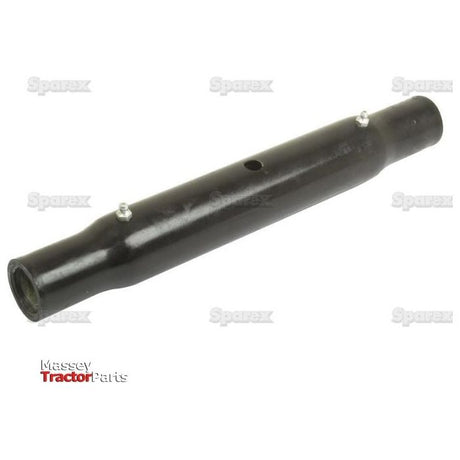 A Sparex Top Link Centre Tube - S.16844, a black metal cylindrical tractor part with a hole in the center and two small screws on either side, features a detailed Sparex watermark pattern in the background.