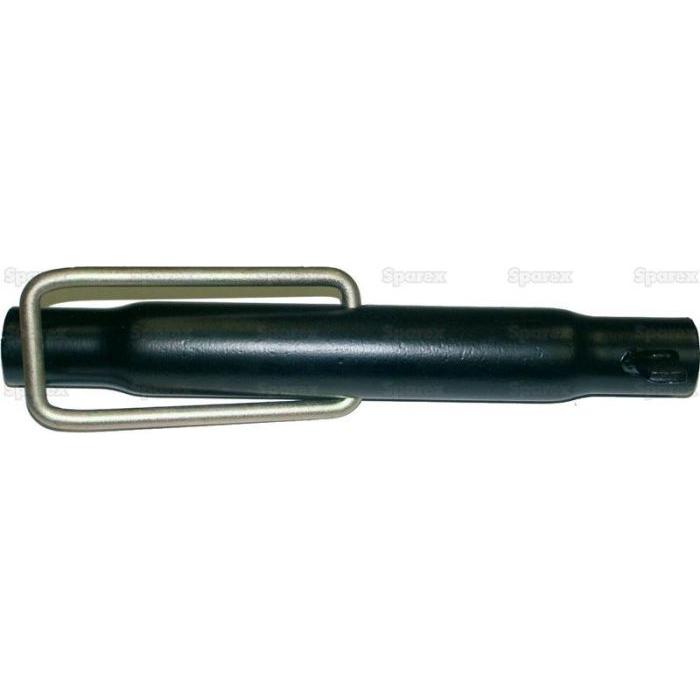 Close-up of the Sparex Top Link Centre Tube - S.29427, a black cylindrical agricultural tool component with a metal handle, set against a plain background. Ideal for various farming needs.