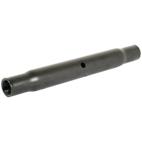 The Top Link Centre Tube - M40x3 Metric - 483mm in black metallic finish from Sparex features a cylindrical design with threading on both ends and a central hole.