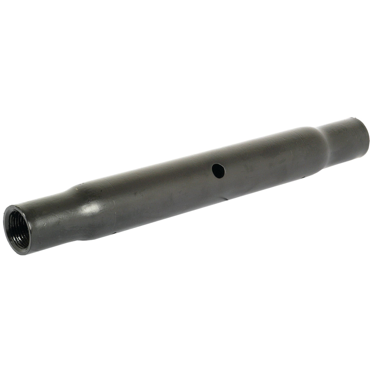 A Top Link Centre Tube - M40x3 Metric - 483mm by Sparex, featuring a cylindrical black metal design with threaded M40x3 ends and a small hole in the middle.