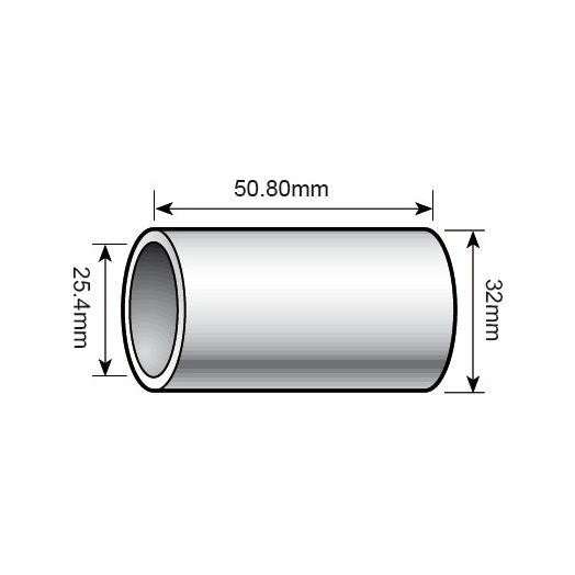 Diagram of the **Top Link Conversion Bush (Cat. 3 to 2) - S.3008** by **Sparex**, with a length of 50.80mm, an inner diameter of 25.4mm, and an outer diameter of 32mm. Suitable for various applications requiring precise dimensions, this product specification ensures optimal performance.