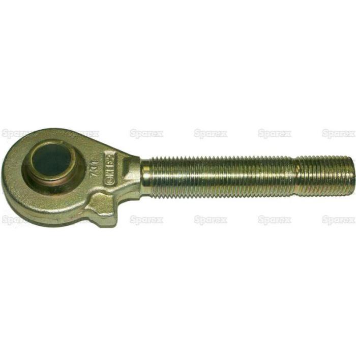 The Sparex Top Link Ball End - M30x3 Metric - Cat.2 (Part No. S.29428) features a metal rod end with a threaded shaft and a round hole, commonly used for mechanical linkage applications. This component, known for its specific thread length, is vital in Ford/New Holland machinery due to its reliability and precision.