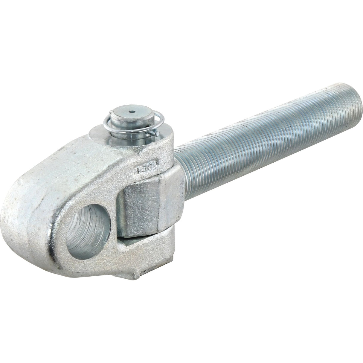 Close-up of a threaded rod end with a clevis-shaped joint and a pin for mechanical linkage, made of metal. This Sparex Top Link Knuckle Thread (Part No. S.29325) features M36x3 left-hand threading and an overall length of 318mm.