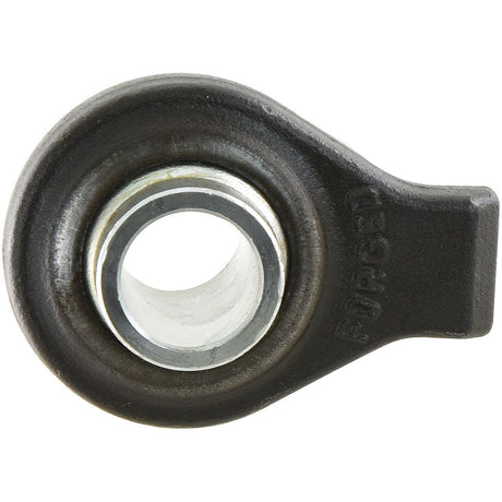 Close-up of a black mechanical component with a central hole, marked with "Sparex" on the side. Suitable for John Deere applications, the Top Link Weld On Ball End (Cat. 2) | Sparex Part No.S.311 exemplifies precision engineering.