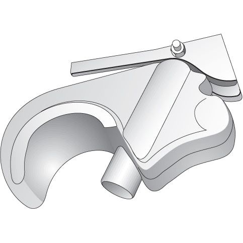 Illustration of the Sparex Top Link Weld On Hook End (Cat. 2) - S.33022, featuring a curved hook and a pivoting latch, potentially part of a locking mechanism or specialized tool. Ideal for individuals seeking detailed manufacturing information.