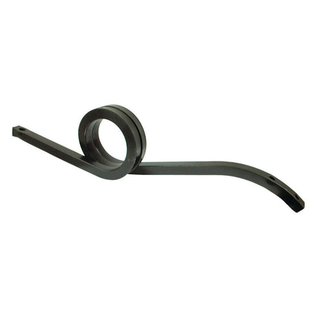 A Sparex S.77320 black torsion spring with two extending arms and a central coiled section, compatible with Top Tilth Tine equipment model 4154 from Simba.