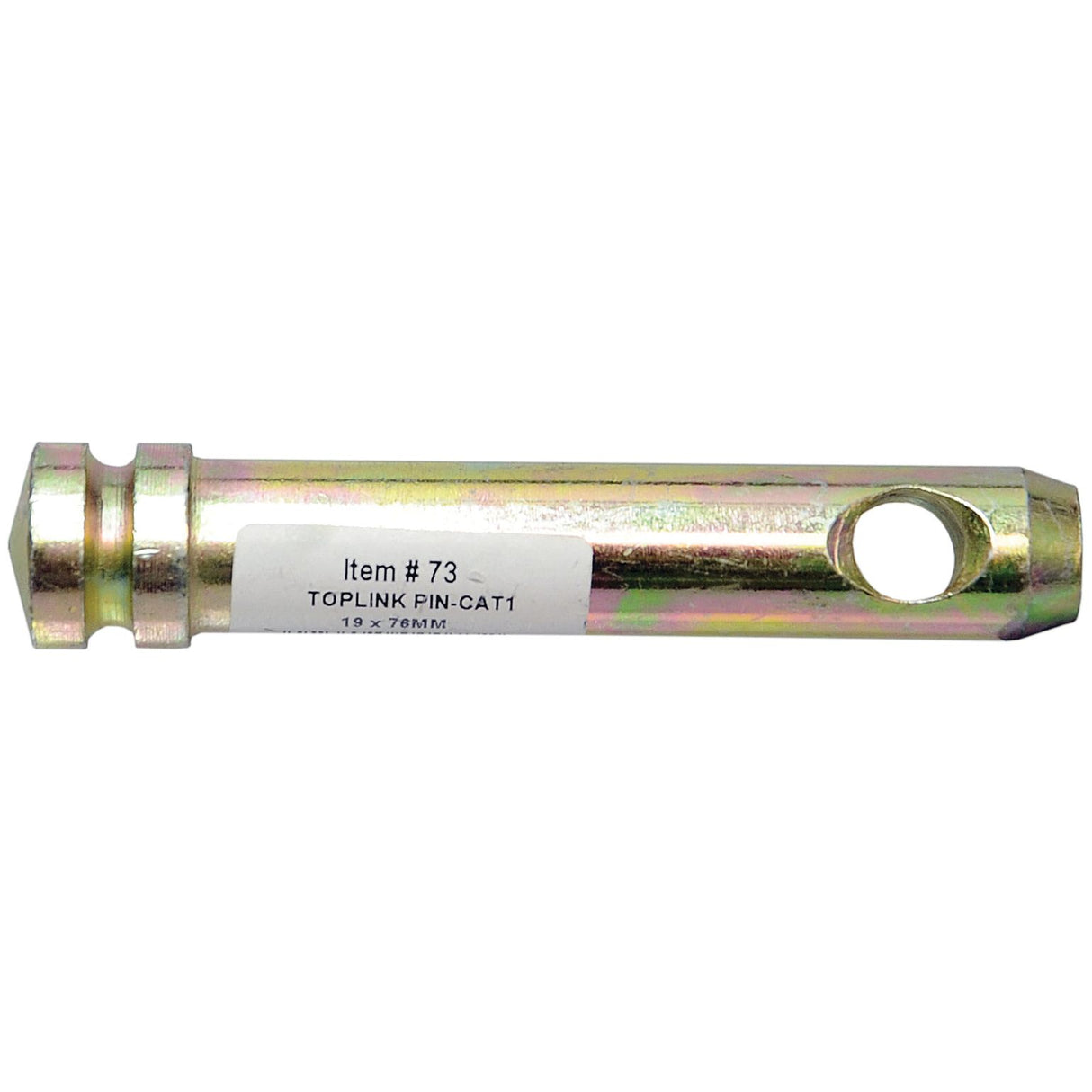 A metal pin labeled "Top Link Pin - S.900073" from the Sparex brand, featuring a hole through it and two grooved rings near one end, conforms to the Sparex Standard Pin specifications.