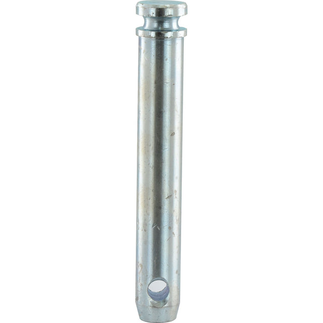 A Sparex Top Link Pin 25x142mm Cat. 2, with a hole near its bottom and a grooved top end, is designed with an overall length suitable for various applications.