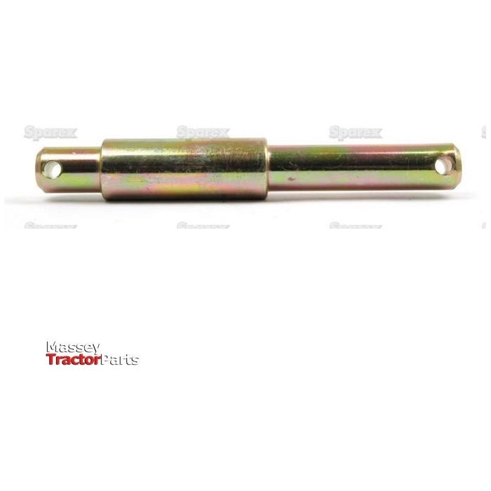 Gold-colored metal pin with specified hole Ø and pin Ø, featuring holes at both ends. The flat background displays "Massey Tractor Parts" in the lower left corner. Product: Top link pin - Dual category 19 - 25 - 19mm Cat.1/2 | Sparex Part No.S.3234, from the brand Sparex.