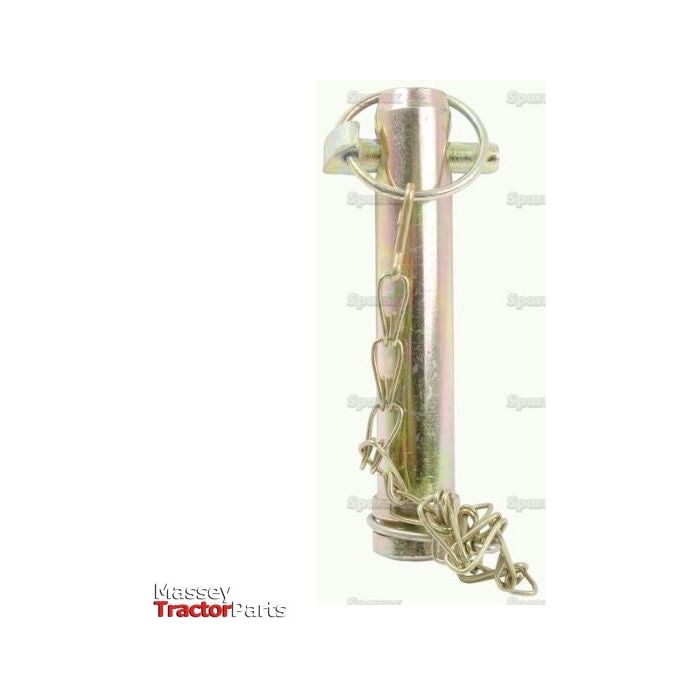 An image of a metal top link pin and chain, model 25x110mm Cat. 2 (Sparex Part No. S.5362), used for securing equipment. The logo "Massey Tractor Parts" is in the lower left corner. The pin has a sturdy design, and the overall length ensures a secure fit under the reliable Sparex brand name.