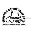 The AGCO Massey Ferguson - Tractor of The Year Decal (Part Number: 4381910M1) proudly designates the Massey Ferguson 7600 as the 2012 Tractor of the Year and Golden Tractor for the Design winner, featuring innovative Dyna-VT technology.