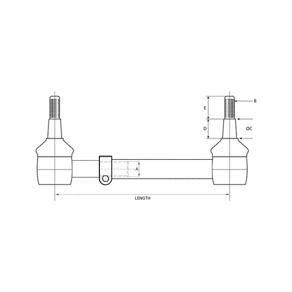 Technical drawing of the Track Rod/Drag Link Assembly (Product Name: S.65054) by Sparex, showing detailed measurements for the 812mm length, outer diameters (B, C), taper length (E), and end dimensions (D). Includes specifications such as M14 x 1.5 threads.