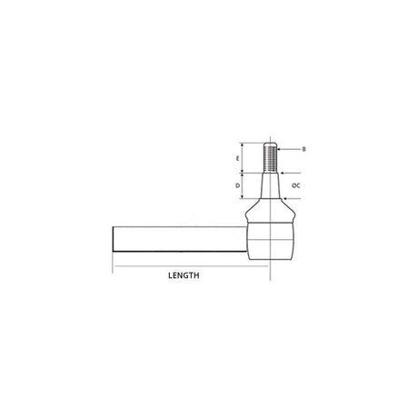 Technical drawing of a mechanical part, showing a cylindrical shape with labeled dimensions including length, diameter D, and threaded section denoted as B. This Sparex Track Rod (1050mm) - S.65056 also highlights the thread length for precision.