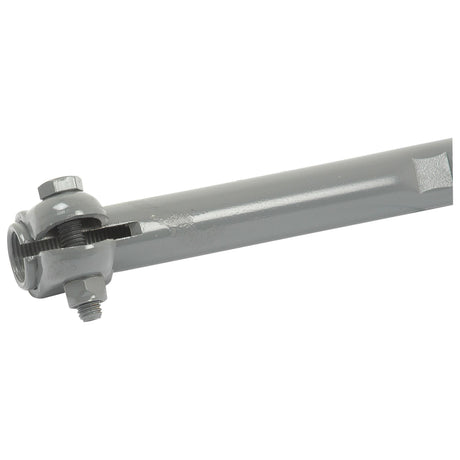 A gray mechanical part with a cylindrical body and an adjustable clamp mechanism secured by a bolt and nut, the Sparex Track Rod Tube (Sparex Part No. S.61413) is designed for compatibility with Massey Ferguson equipment.