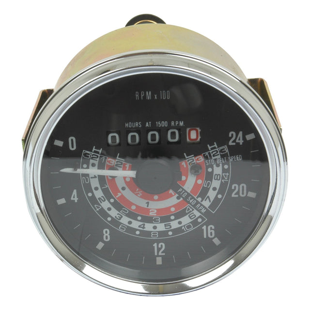 The Tractormeter (MPH) by Sparex, part number S.41082, is an ideal analog rev counter gauge for Massey Ferguson tractors that displays RPMs up to 2400 and includes an hour meter at the top. This essential Sparex part ensures accurate tracking and performance monitoring with its reliable Tacho Drive system.