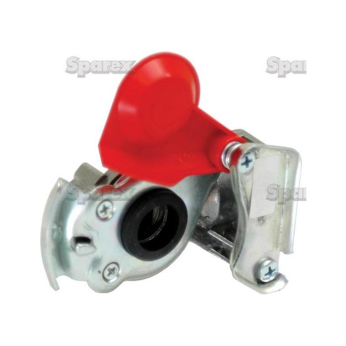 Trailer air brake coupling with a red lever, featuring various screws and bolts, likely a part of machinery or equipment, includes an M22 x 1.5mm fitting; this is the Sparex Part No. S.35733 from the brand Sparex.