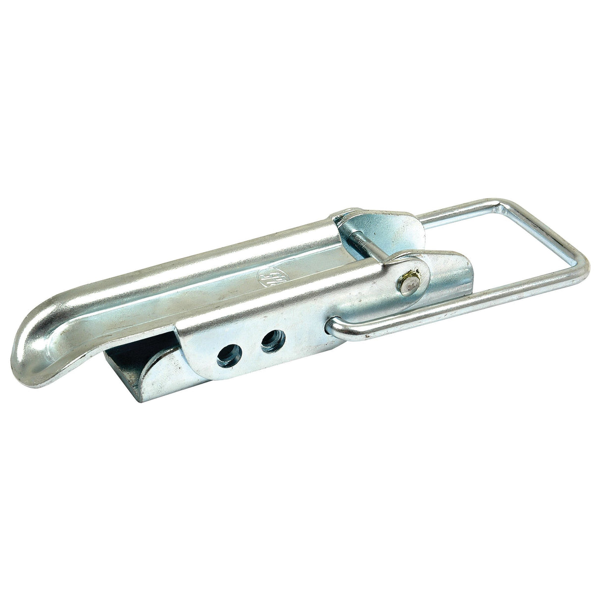 The Sparex Trailer Latch (Part No. S.5353), measuring 65 x 26mm, is a silver metal toggle latch featuring a looped handle and two adjustment holes, making it ideal for use as a tail gate latch.