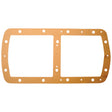 The Transmision Cover Gasket, Sparex Part No. S.43797, is a rectangular gasket with multiple holes around the perimeter and a central divider, made of a brown material, making it perfect for use in Transmission Covers of Massey Ferguson or Landini tractors.