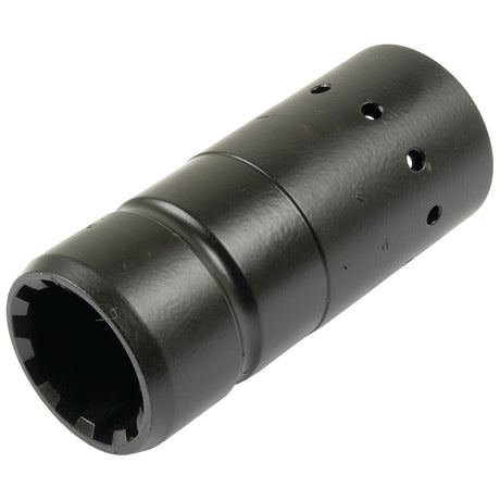 A black cylindrical metal tool with several holes and a notched open end, ideal for Massey Ferguson tractors, known as the Transmission Coupling | Sparex Part No. S.40810 by Sparex.