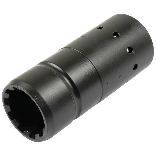 A black cylindrical metal tool with several holes and a notched open end, ideal for Massey Ferguson tractors, known as the Transmission Coupling | Sparex Part No. S.40810 by Sparex.