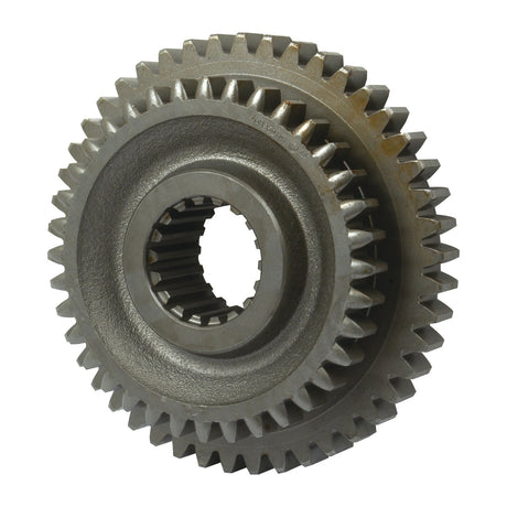 A close-up image of the Sparex Transmission Gear - 2nd & 4th (Sparex Part No. S.41852) showcases interlocking teeth and a central hole for mounting, reminiscent of the durable components used in Massey Ferguson machinery.