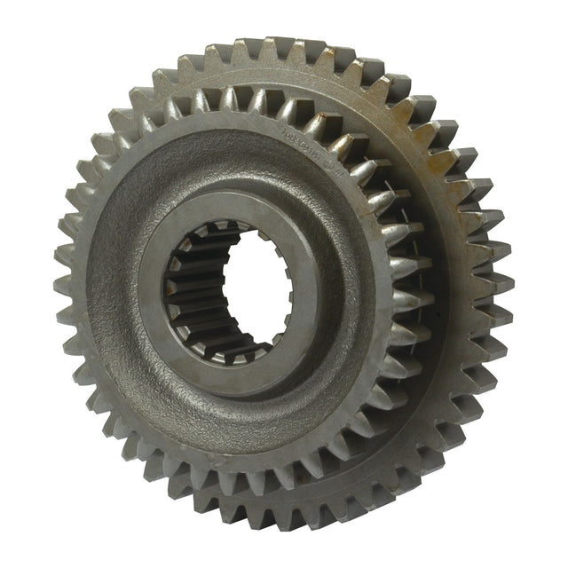 A close-up of two interlocking metallic gears, reminiscent of the Transmission Gear - 2nd & 4th from Sparex (Sparex Part No.S.41852), against a white background. The gears have visible teeth and central holes for machinery or mechanical use.
