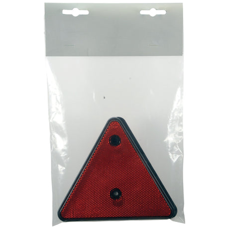 A Sparex Triangle Reflector (Red) 150mm with rounded corners and two mounting holes, available in a packaged set of 2 pieces (Agripak) - S.3871.