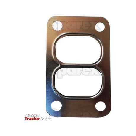 A rectangular metal turbo gasket from the NEF F4 SERIES by Sparex, featuring two oval openings and four bolt holes, with "Massey Tractor Parts" visible in the bottom left corner. It is identified as Sparex Part No. S.144308.