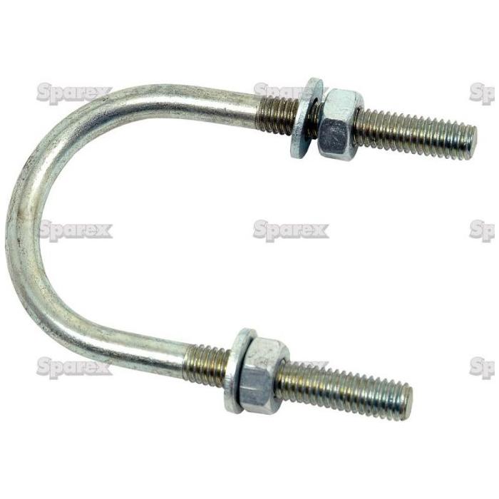 The U Bolt-M12x90mm, 115mm in length (Sparex Part No. S.11540), from Sparex features two threaded ends each secured with a washer and hex nut, all included.