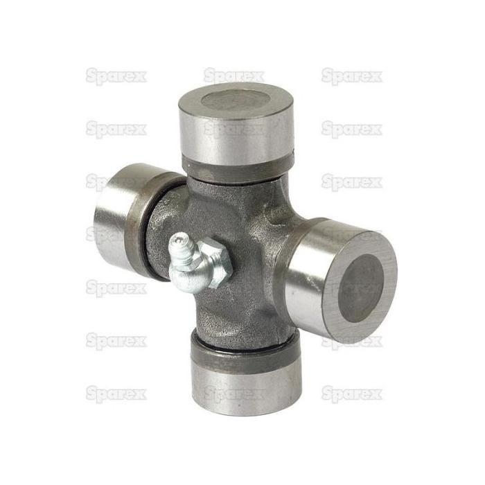 The Sparex Universal Joint - 27 x 74.5mm (Standard Duty) (Agripak 1 pc.) | Sparex Part No. S.23506, is a metal Agripak universal joint with four cylindrical ends, perfect for connecting rotating shafts in standard duty mechanical systems.