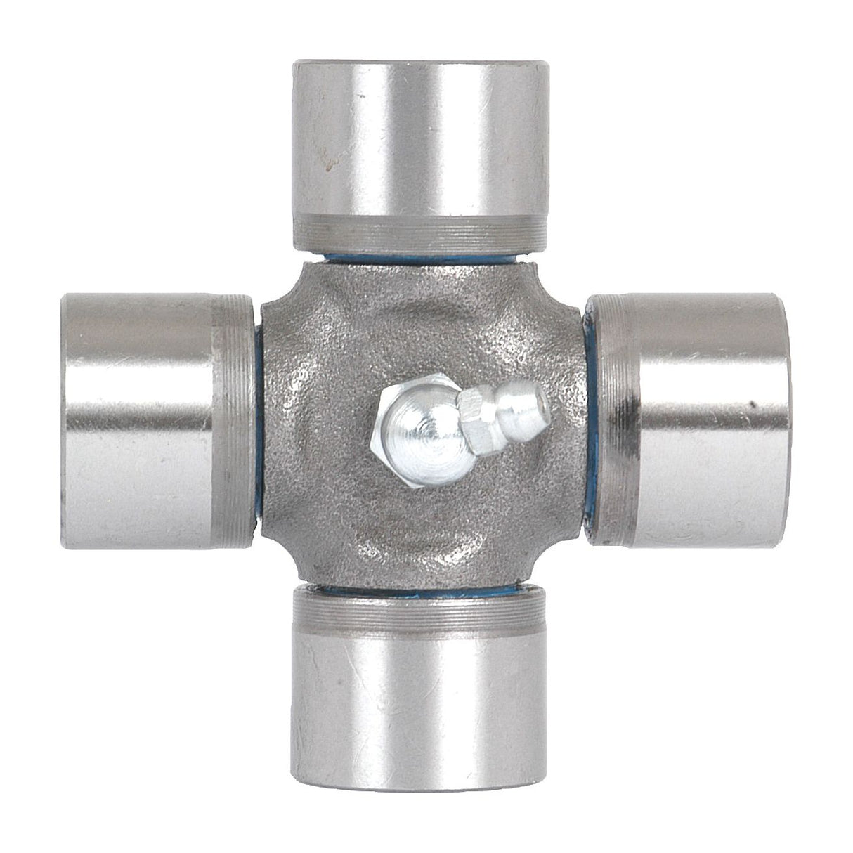 The Sparex Weasler Universal Joint - 27 x 74.5mm (Standard Duty) | Part No. S.72448, with four cylindrical arms and a central grease fitting, is perfect for mechanical and automotive applications and serves as an ideal replacement part for the Weasler Duty Standard.