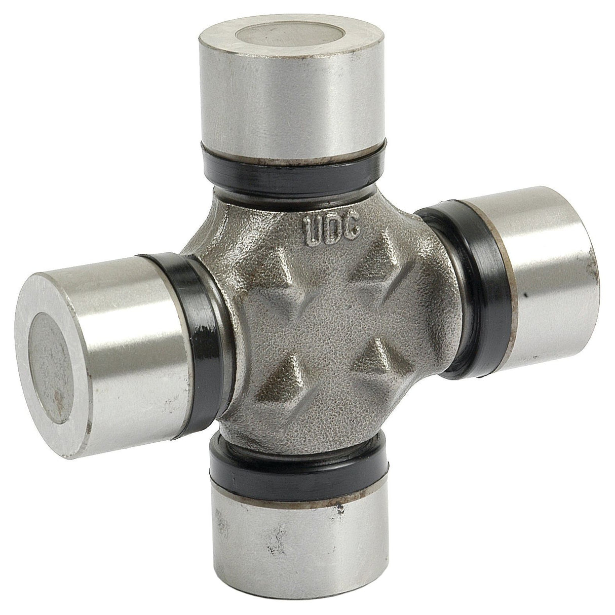 A Sparex Universal Joint 27 x 81.50mm (Part No. S.22508), demonstrating its four-way axial design with cylindrical bearings at each end.